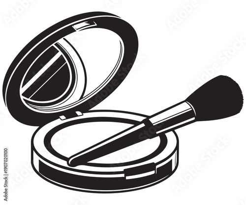 Compact Powder Vector – Makeup Illustration with Brush | Beauty Cosmetic Art .