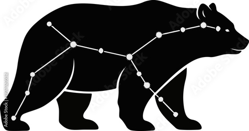 Silhouette of a bear with star constellation overlay on white background