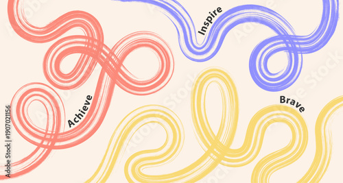 Vibrant abstract banner with brush stroke flowing shapes in warm colors featuring colorful, fluid wavy infinity lines for a dynamic, modern motivational design typography for creative wall art