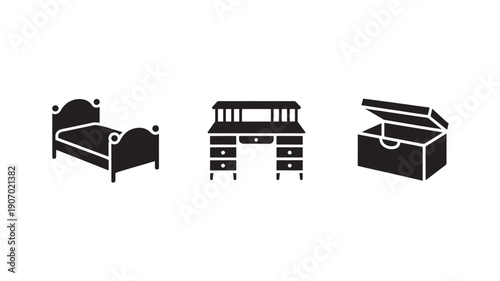 Furniture Icons in Simple Monochrome Style with Black Color on White Background for Web Design