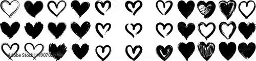 Hand Drawn Heart Shapes Set Vector Grunge Brush Stroke Hearts for Valentines