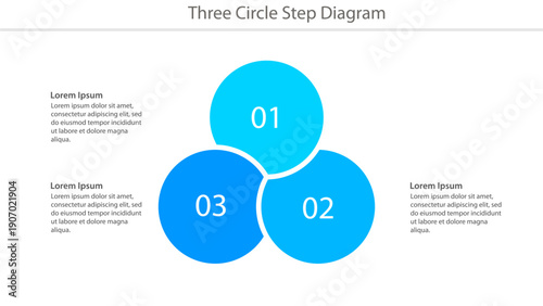 Three circle step diagram with numbered blue circles and placeholder text for business or educational presentation.