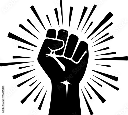Raised Fist with Sunburst Lines Power Revolution and Freedom Symbol Vector