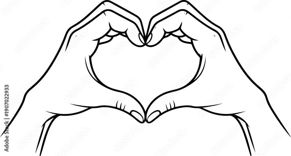 Obraz premium Vector illustration of a woman's hands in the shape of a heart symbol as a red sign of love and care for a romantic Valentine's Day gift card design