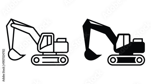 Excavator icon representing construction machinery rank titles, heavy equipment level indicators, industrial work status symbols