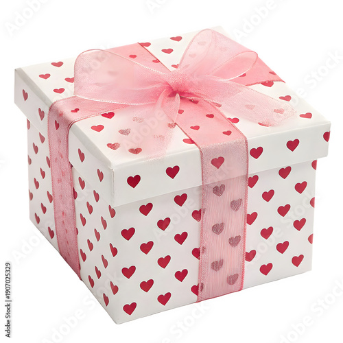 Red valentine's gift box with bow on transparent background png.
