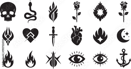 Halloween symbols set spooky elements flat design vector illustration