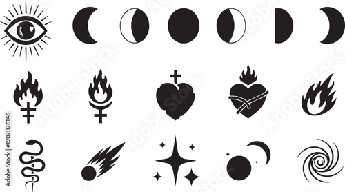 Zodiac signs and mystical symbols flat design vector illustration set
