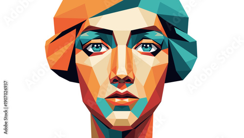 Colorful geometric polygonal portrait of a woman's face in abstract style