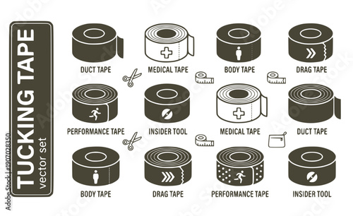 Tucking Tape Duct-Tape Medical-Tape Body-Tape Drag-Tape Performance-Tape Tape-Roll Vector Set - Body Tape