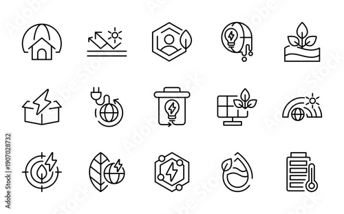 Social responsibility, governance, environment, sustainability, ethics, compliance, green energy, community, eco-friendly line icon set.