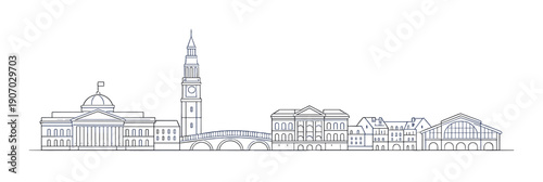 Minimalist venice skyline illustration featuring iconic landmarks