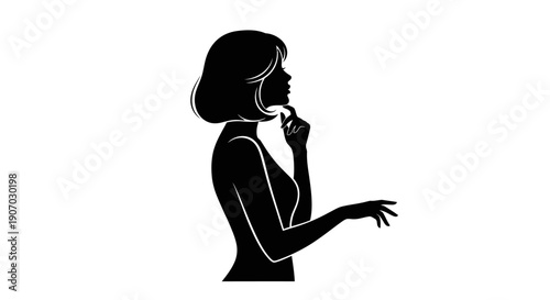 Thoughtful Woman Silhouette, Side Profile of Pensive Female Figure
