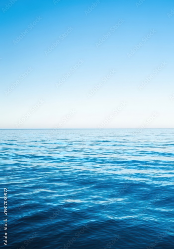 Obraz premium Expansive blue ocean meeting a soft, distant sky at the horizon line. A peaceful, tranquil view capturing the immense power of nature, sea, beach, wide