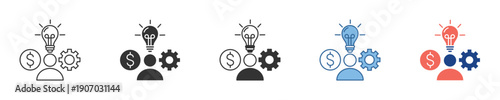 Dynamic business concept icons illustrating the essential synergy between innovative ideas, financial investment, and operational execution for achieving success and sustainable growth