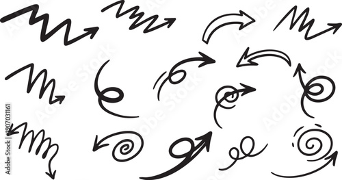 A comprehensive collection of hand-drawn check marks, X marks, arrows, circles, and rectangles for graphic design.