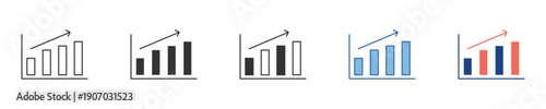 Dynamic collection of bar chart icons with upward trends, symbolizing business growth, financial progress, and statistical data analysis for digital applications