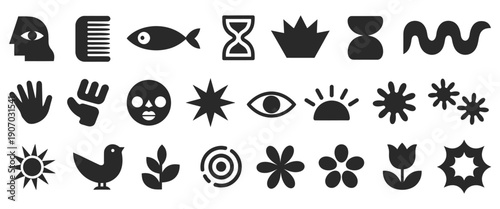 Naive organic shapes hand drawn collection featuring funny basic doodle elements, trendy minimalist abstract forms, playful vector set, silhouette shapes for creative design