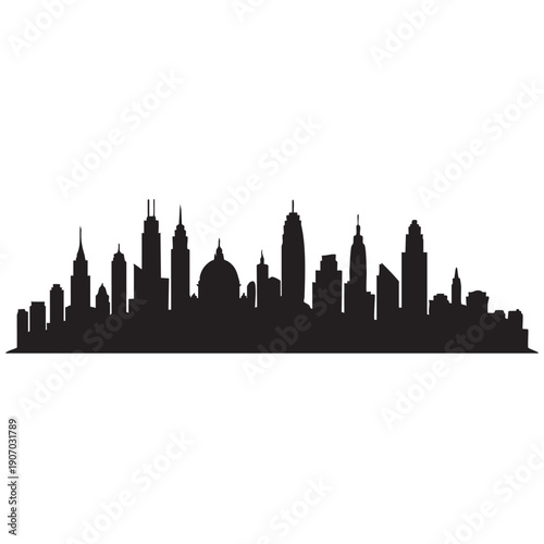 Comprehensive city skyline silhouette vector illustration incorporates iconic architectural shapes and domed building representing historical and modern metropolitan mixture in downtown setting
