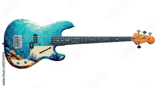 Geometric ocean-inspired guitar with underwater coral design