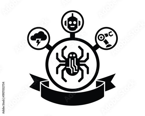 Abstract graphic representing cybersecurity threats like bots robots and malware protection