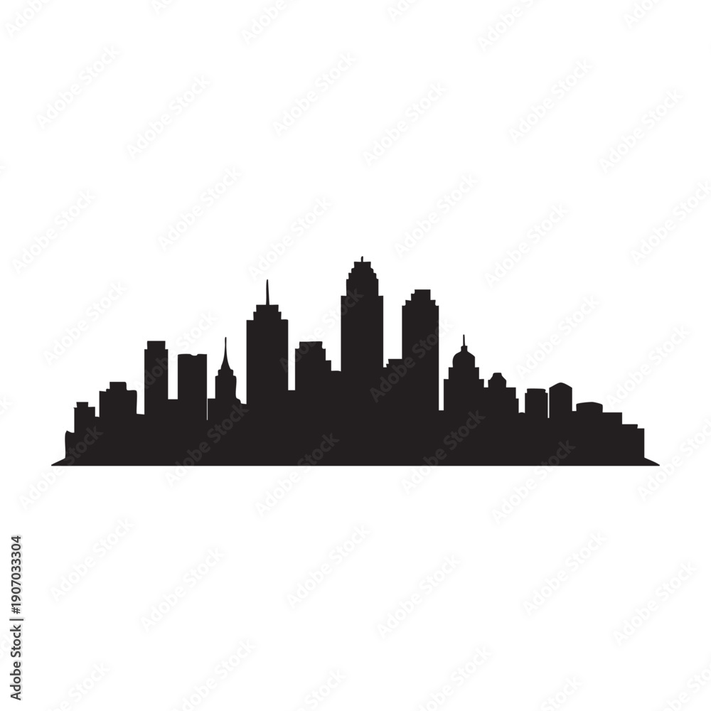 Obraz premium Kansas city skyline silhouette vector illustration, modern cityscape outline graphic design with famous landmarks and architectural features, depicting urban landscape and downtown area