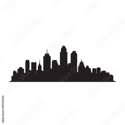 Kansas city skyline silhouette vector illustration, modern cityscape outline graphic design with famous landmarks and architectural features, depicting urban landscape and downtown area