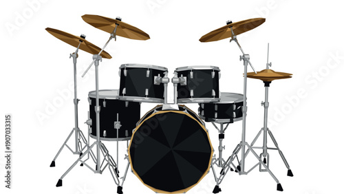 Realistic drum set on white background