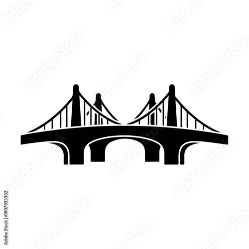 Dramatic Black Bridge Silhouette Graphic on Clean White Background
