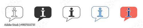Versatile Set of Information Speech Bubble Icons in Multiple Styles, Including Outline, Solid, and Colored Designs for Modern UI/UX Web and App Interfaces