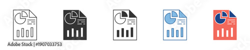 Stylized collection of data report icons showcasing charts and graphs on document pages, representing business analysis and statistical summaries for modern digital interfaces