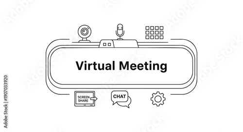 Virtual meeting interface vector illustration, remote conference or online meeting for website, presentation, or marketing material, isolated on transparent background, png