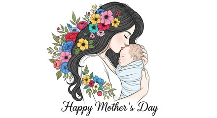 Mother's day illustration of a woman with flowers