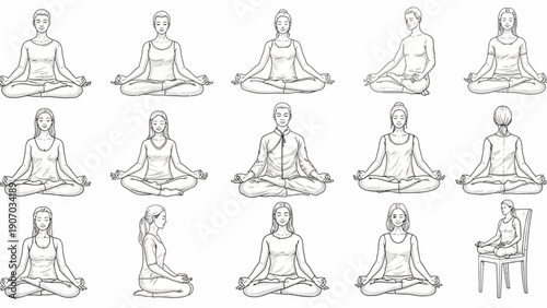 People Meditating in Various Yoga Positions.
