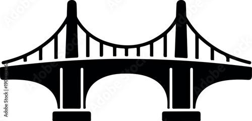 Minimal Black Suspension Bridge Silhouette on White Canvas