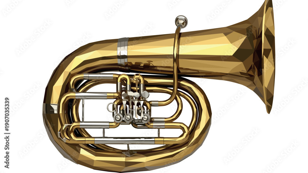Obraz premium Geometric brass tuba in low poly style on white background