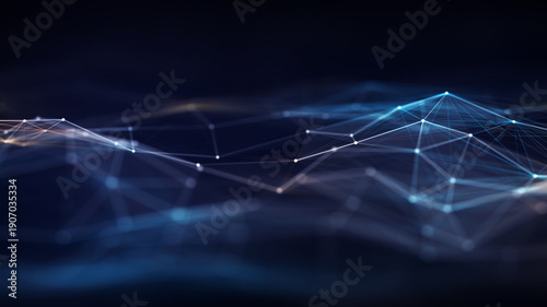 Slika na platnu Futuristic Digital Landscape Featuring Blue Neural Network Lines