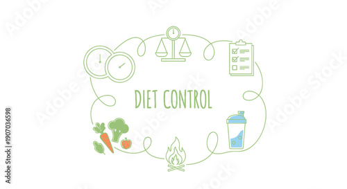 Vector diet control illustration with icons, for health and wellness website or presentation