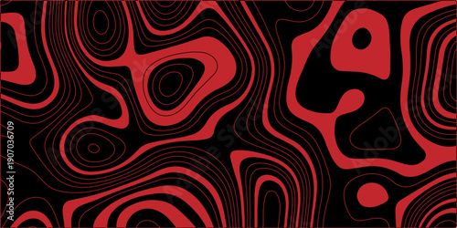 Seamless abstract red and black vector pattern with vintage floral swirls and tribal wave curves for a retro tile fabric design or decorative wallpaper backdrop