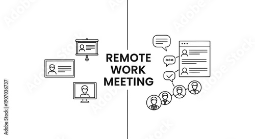 Remote work meeting icons, vector illustration for website, presentation or marketing material, isolated on transparent background, png