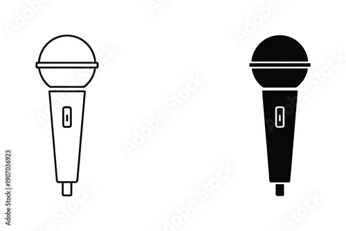 Microphone icons in outline and filled styles, simple vector illustration