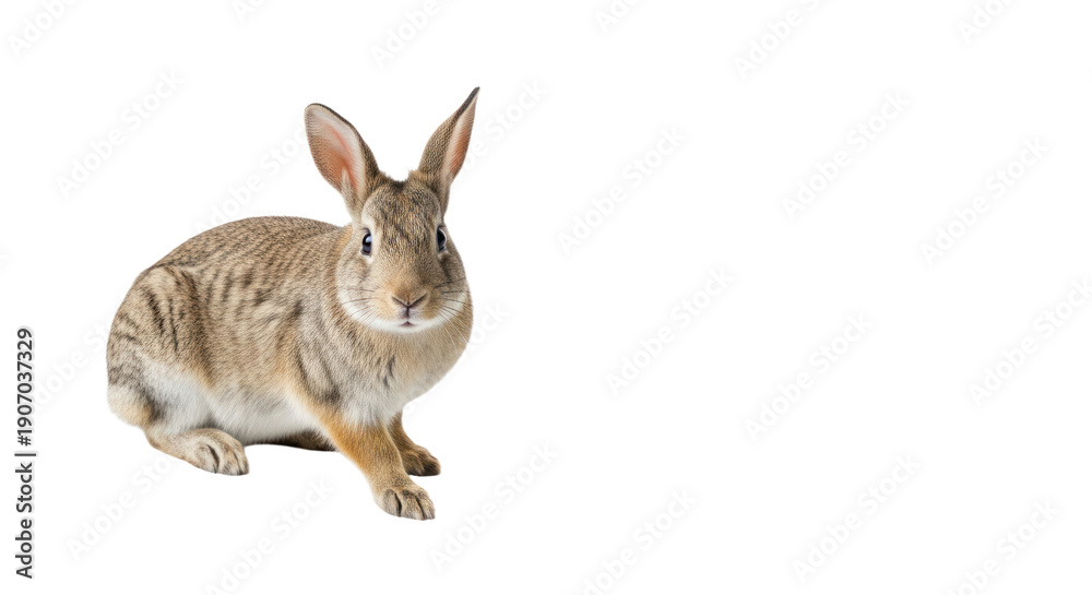 Obraz premium Brown rabbit isolated on white background, close-up of cute furry animal, perfect for wildlife and pet-themed projects