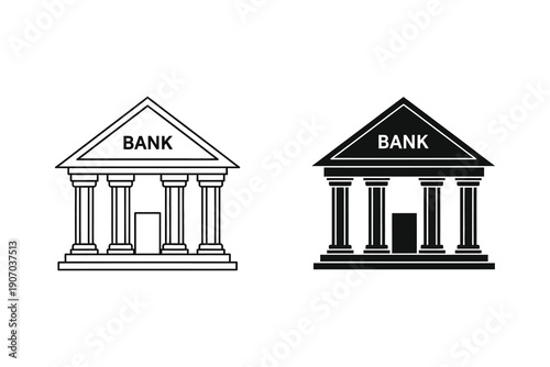 Classic bank building vector illustration with greek columns and triangular roof in flat design