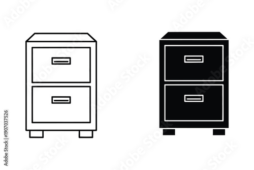 Minimalist Two-Drawer Filing Cabinets in Black and White Vector Illustration