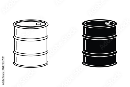 black and white oil barrels vector illustration in flat design