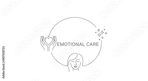 emotional care logo, mental health icon, vector illustration of hands holding heart with woman's face, for wellness website or brochure, isolated on transparent background, png