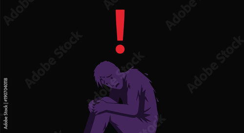 Concerned Figure Under Exclamation Mark - Problem Stress Warning Symbol.