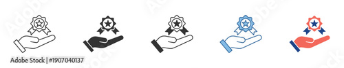 Premium Quality Award and Excellence Badge Hand Icon Set for Top Service and Achievement Recognition – Guarantee of Success Symbol Collection