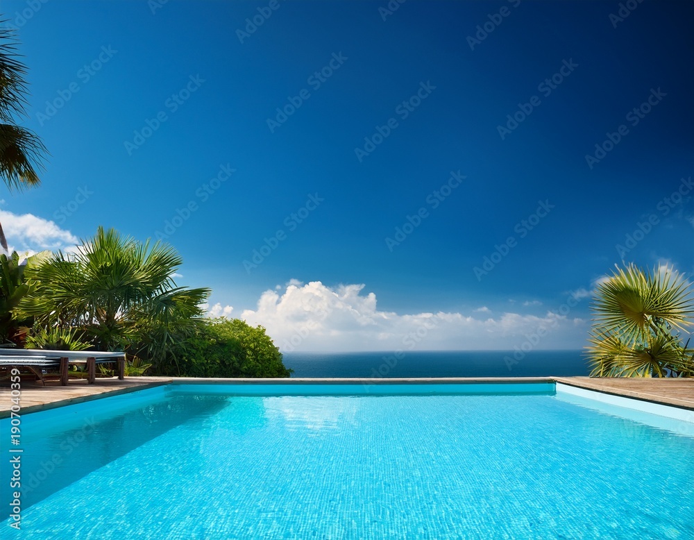 Fototapeta premium blue swimming pool in summer with copy space image