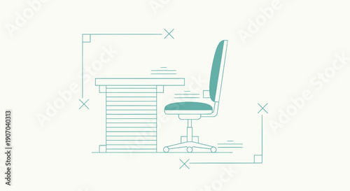Vector office desk and chair blueprint template for mockup or architectural plan, isolated on transparent background, png